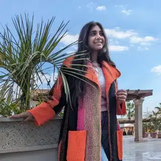 orange striped wool coat
