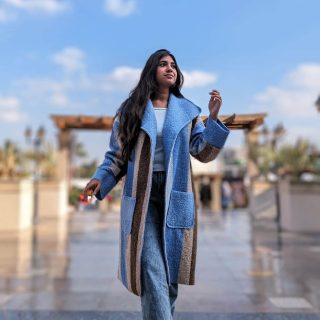 Blue x Beige striped wool coat