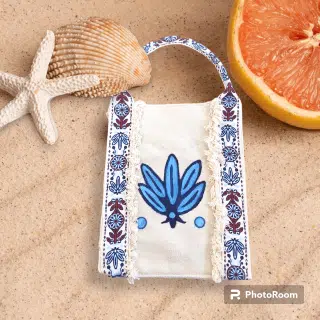 Handpainted clutch blue leaf