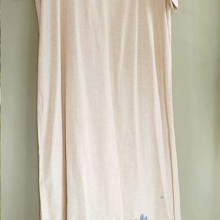 Blue Florals Beige Linen Dress