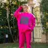 Hot Pink sweatsuit with Pinky promise print