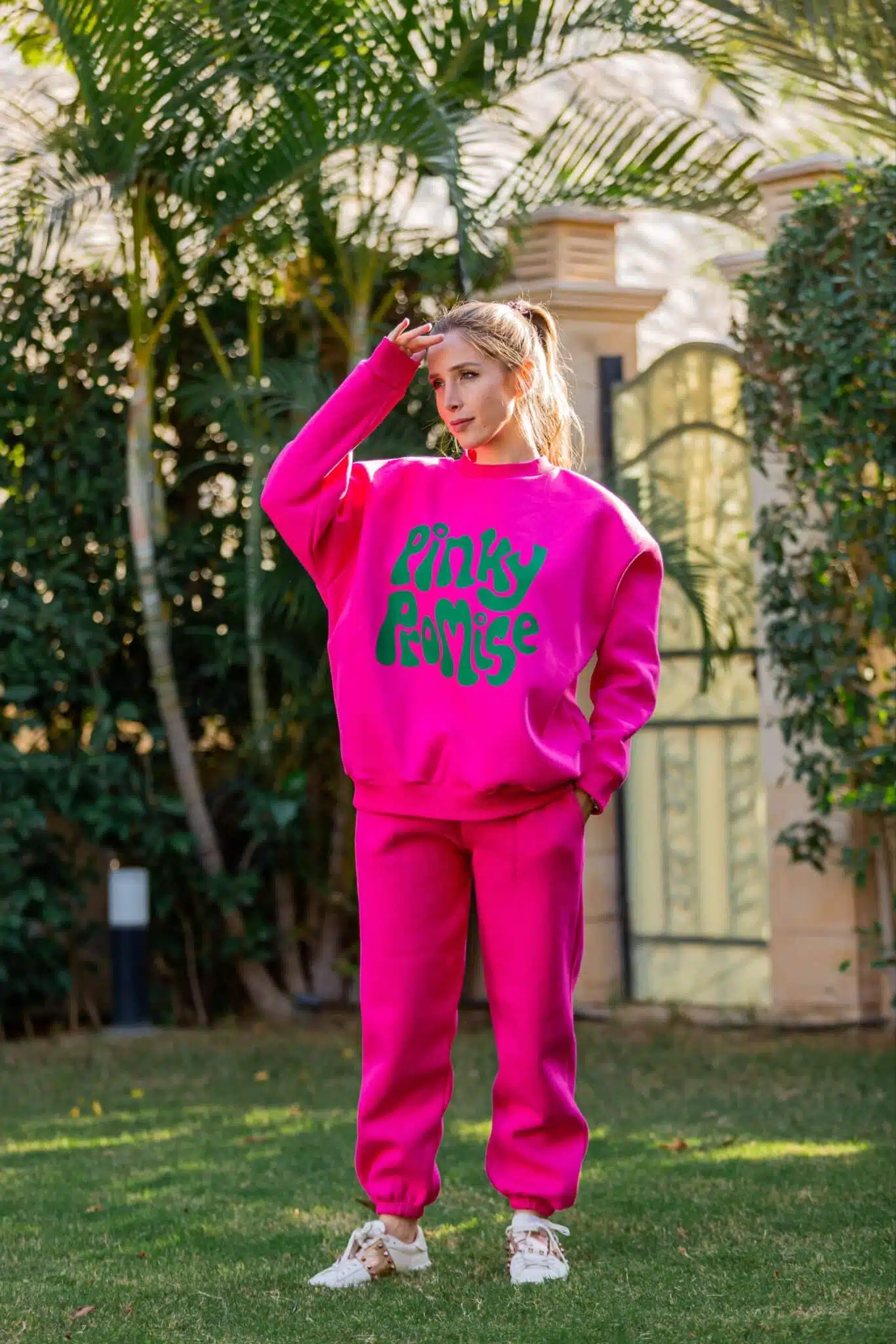 Hot Pink sweatsuit with Pinky promise print 1 Hot Pink sweatsuit with Pinky promise print