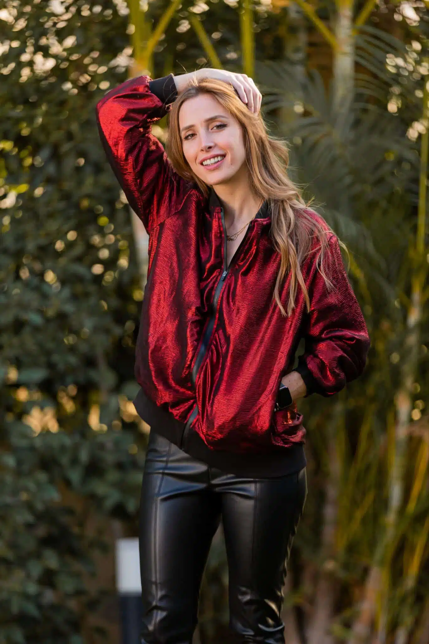 Red Crinkled Lame bomber jacket 3 ResizerImage2688X4032mk scaled