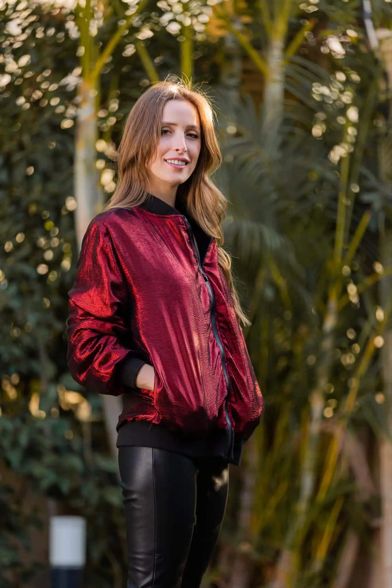 Red Crinkled Lame bomber jacket 2 ResizerImage2688X4032nj scaled