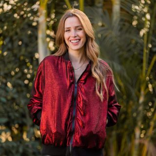Red Crinkled Lame bomber jacket