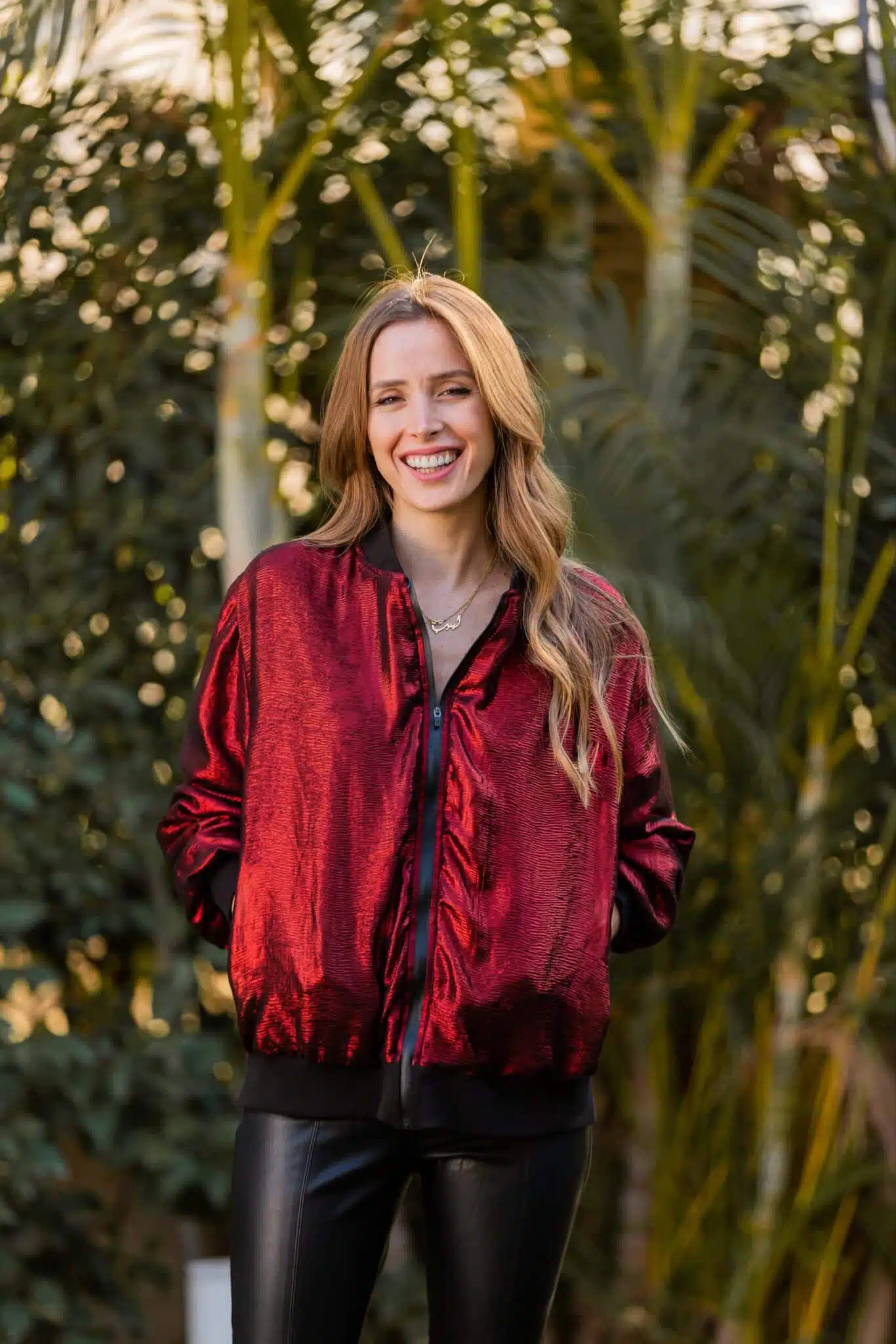 Red Crinkled Lame bomber jacket 1 Red Crinkled Lame bomber jacket