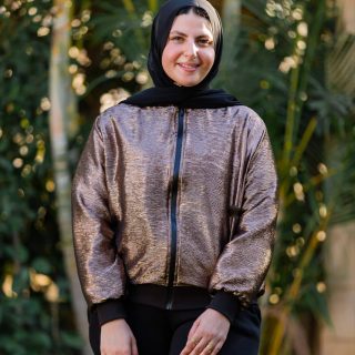 Rose Gold Crinkled Lame bomber jacket