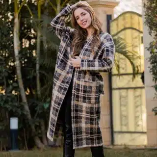 Beige black Plaid Coat
