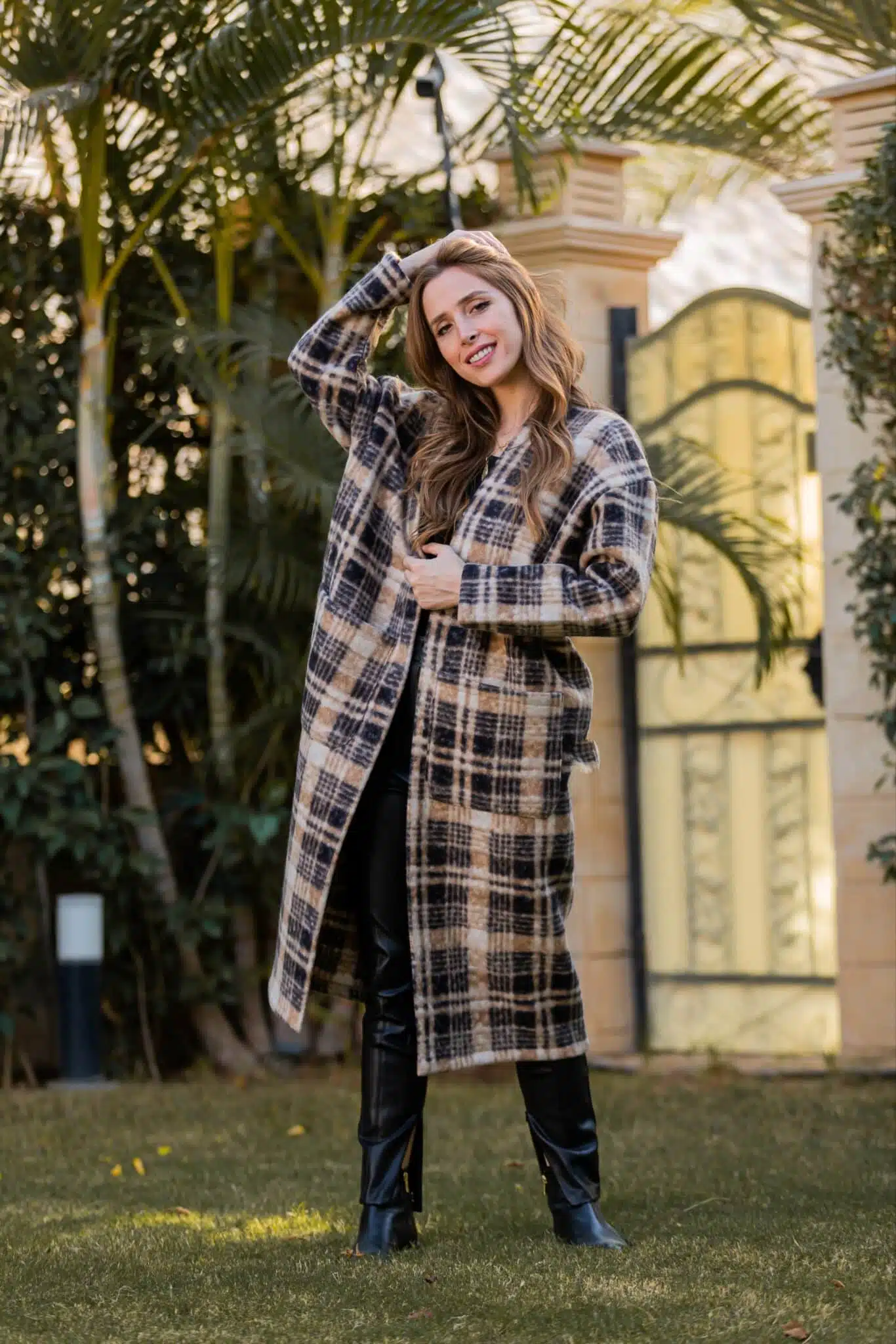Beige black Plaid Coat 1 Beige black Plaid Coat
