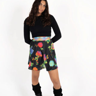 Black floral mini skirt