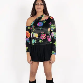 One shoulder cut-out Black floral top