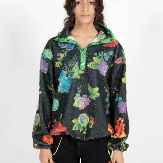 Black floral fleece