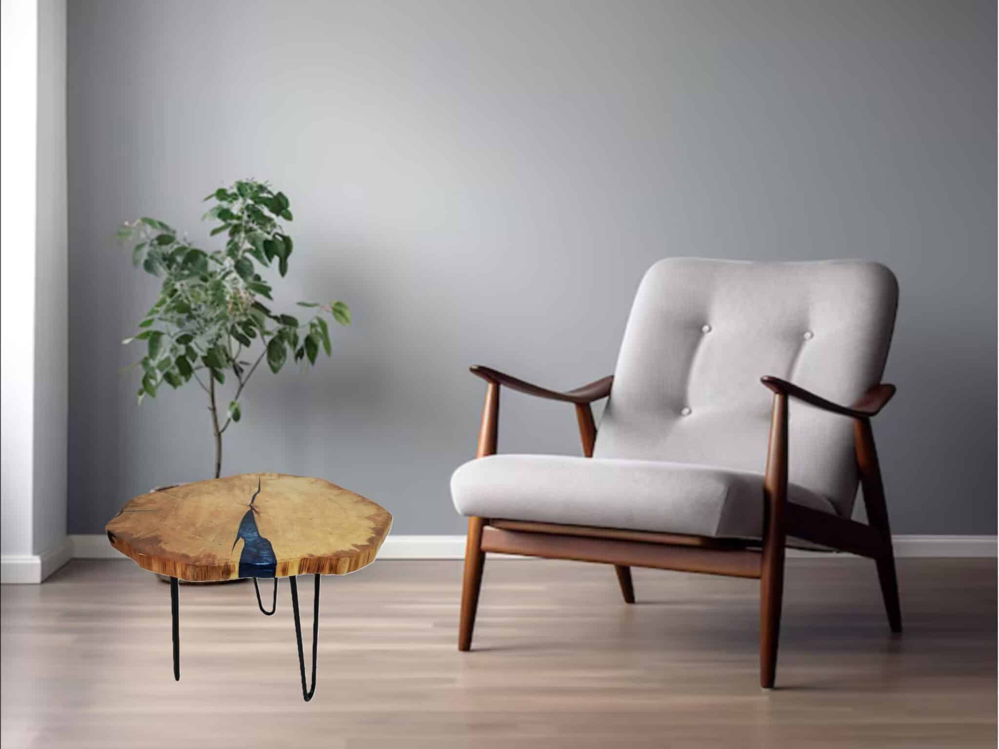 Live Edge Coffe Table 4 live edge coffee table with crack filled with dark blue and off-white epoxy