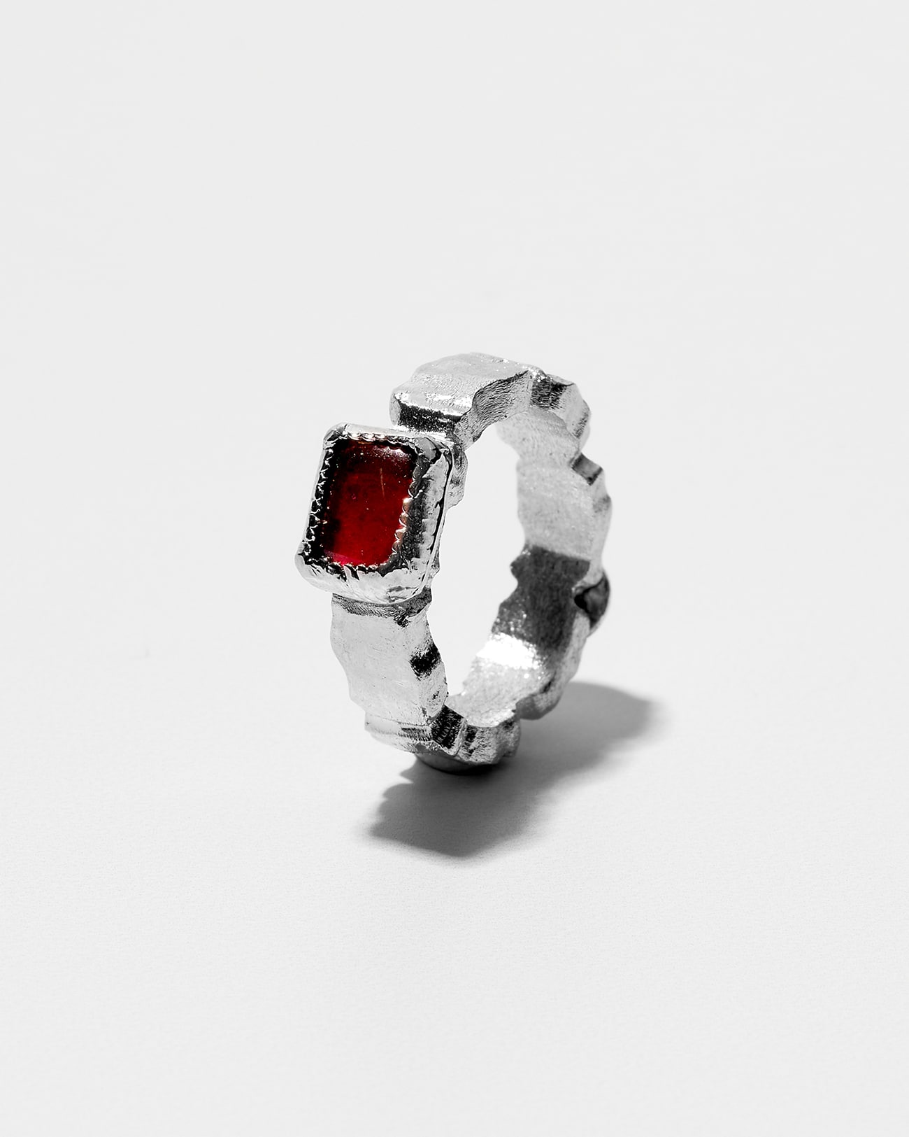 Organic Collection , Organic Square Ring with Garnet 1 Organic Collection , Organic Square Ring with Garnet