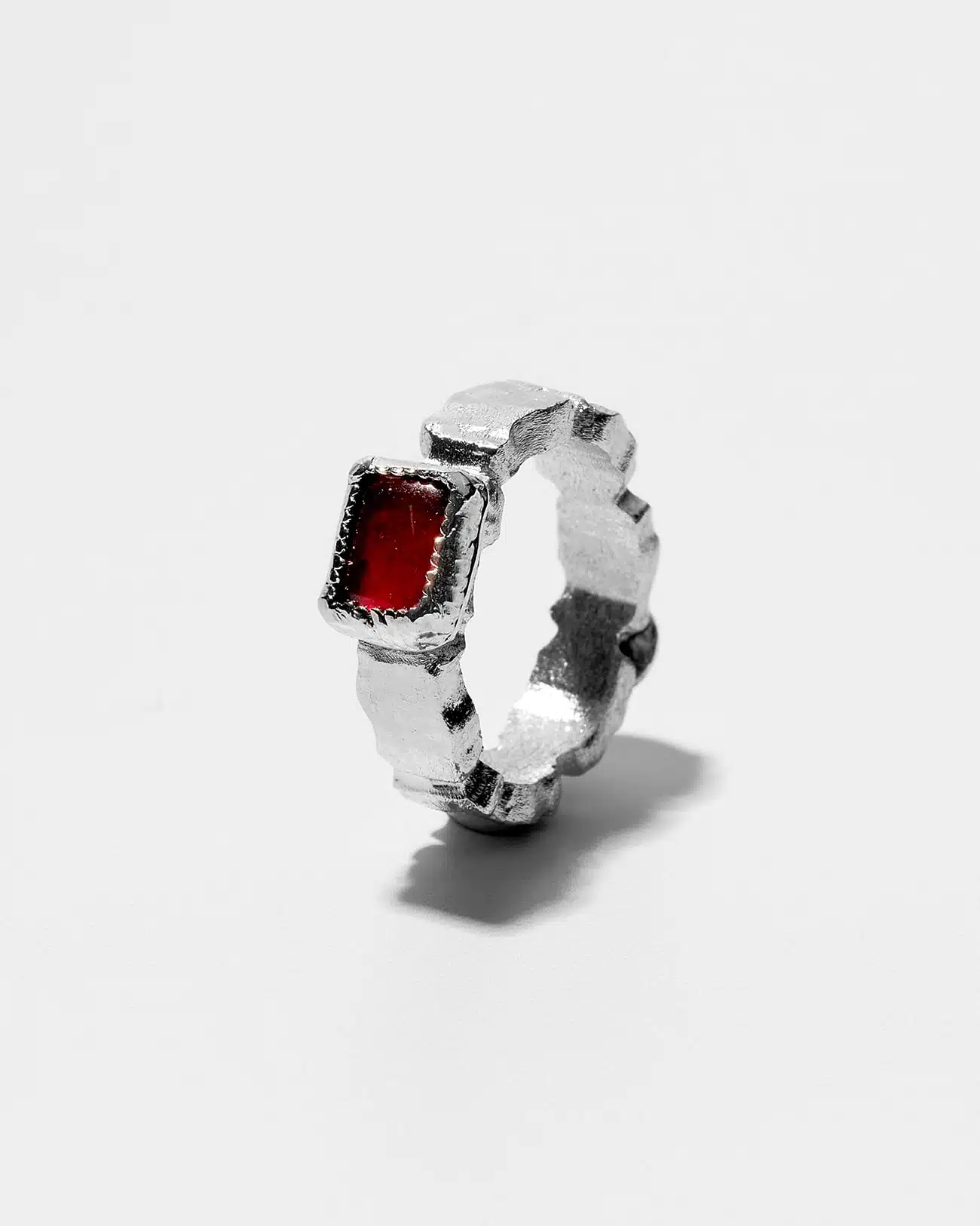 Organic Collection , Organic Square Ring with Garnet 1 Organic Collection , Organic Square Ring with Garnet