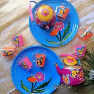 Tea set- Butterflies and flowers طقم الشاي