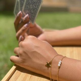 Layered Pearls and Starfish Gold Platted Silver Bracelet