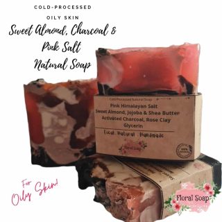 sweet almond, charcoal & pink salt natural soap