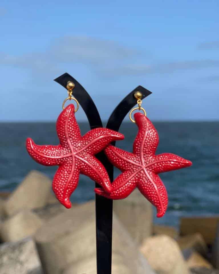 Red Star Fish Polymer Clay Earrings 1 Red Star Fish Polymer Clay Earrings
