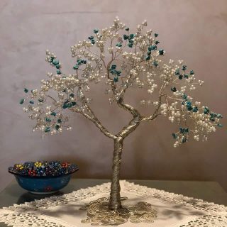 copper wire tree with pearl and fyrozy stone