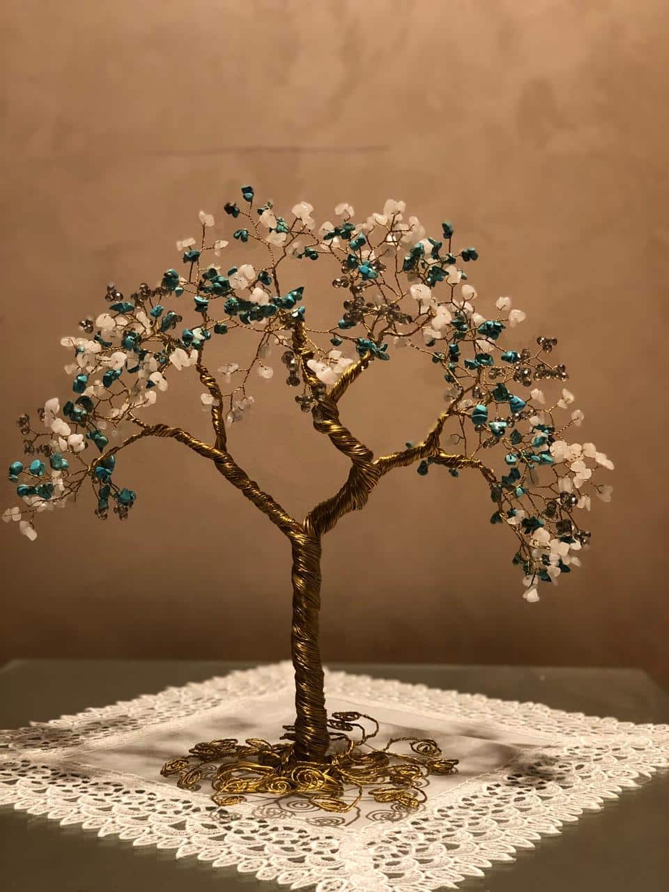 copper wire tree with white and fyrozy stone and silver crystal 1 copper wire tree with white and fyrozy stone and silver crystal