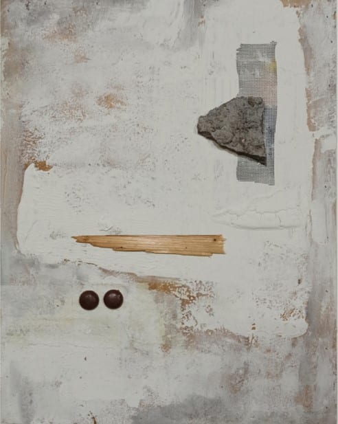 Adaption 3 –Enamel paint and mixed media on wood painting