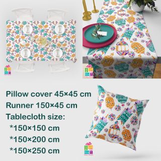 Colorful lanterns pattern for Ramadan (runner-tablecloth-cushion)