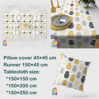 Kaff gold vs silver vs black pattern for Ramadan (runner-tablecloth-cushion)