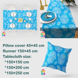 Blue kaff pattern for Ramadan (runner-tablecloth-cushion)