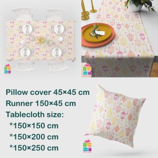 Pink lanterns pattern for Ramadan (runner-tablecloth-cushion)