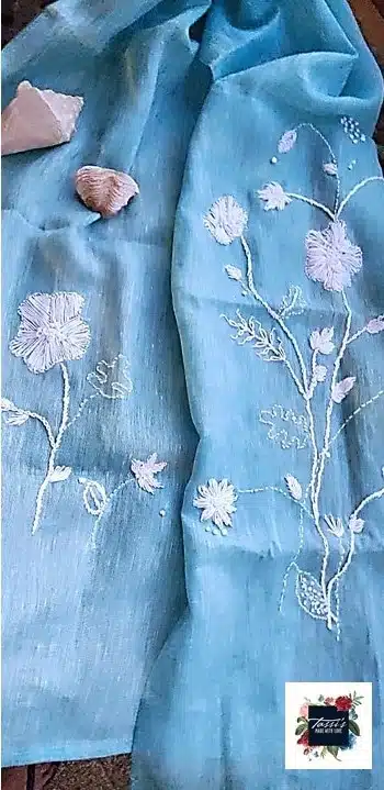 Ocean Breeze Linen Shawl 2 blue white 2