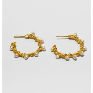 Essential Collection, Organic Beads With White Pearls Hoop Earring