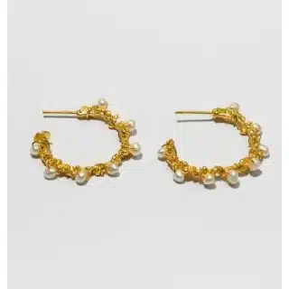 Essential Collection, Organic Beads With White Pearls Hoop Earring