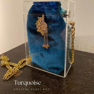 The Turquoise Crystal Plexi Box Chain-Bag with Gold-Plated Piece