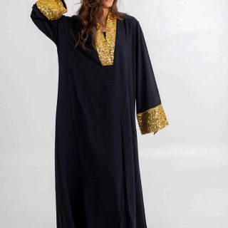 Black Abaya embellished with gold sequins