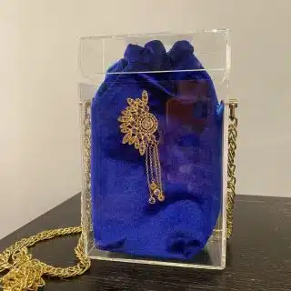 The Electric Blue Crystal Plexi Box Chain-Bag with Gold-Plated Piece