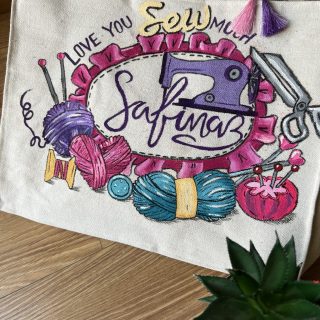 square totebag- knitting and sewing