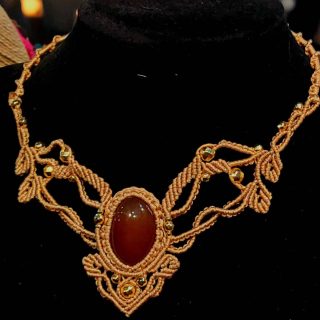 Micromacrame agate and hematite stones necklace