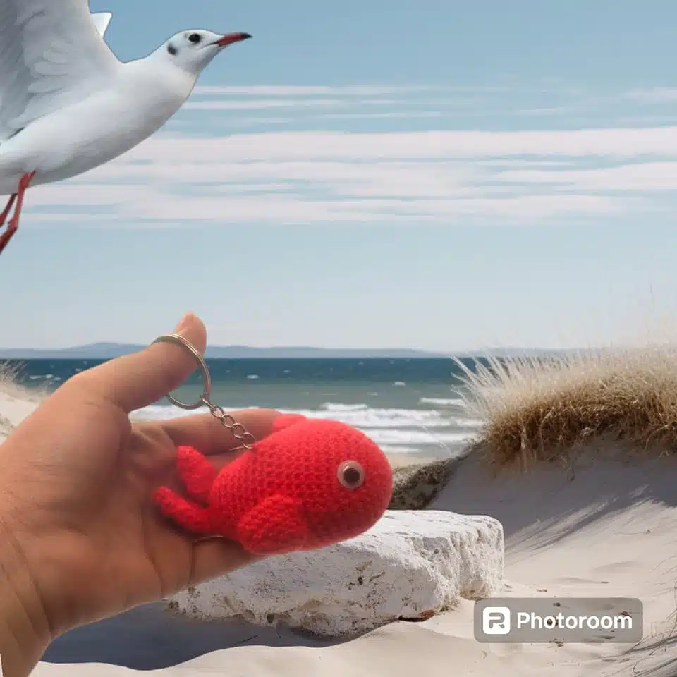 whale keychain 2 red whale