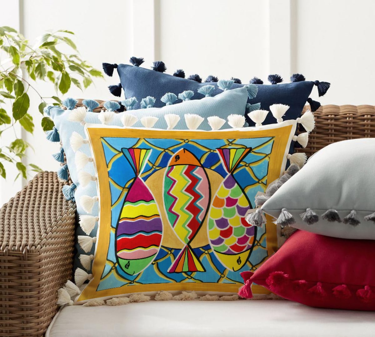 Fishes In The Net cushion السمك ف الشبك خدادية 2 square.cushions