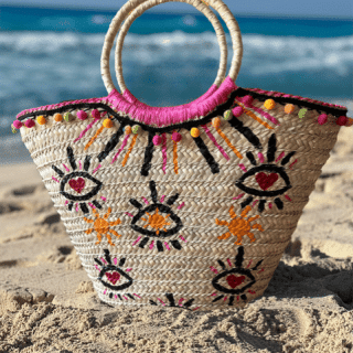 Evil Eye Straw beach bag
