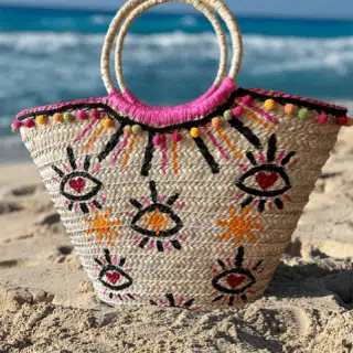 Evil Eye Straw beach bag