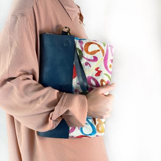 Fabric x Genuine leather Arabic Letters clutch