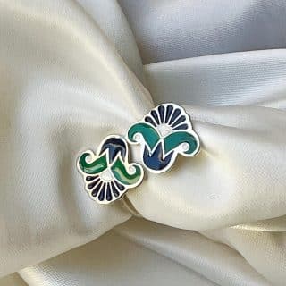 Double sterling silver lotus #3 ring with handpainted enamel.