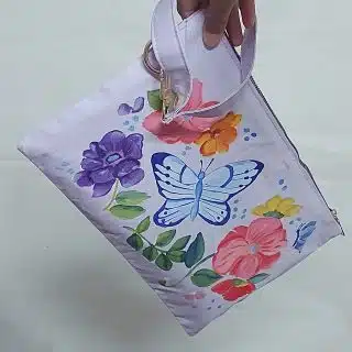 Butterfly Handmade Fabric Painting Lavender clutch