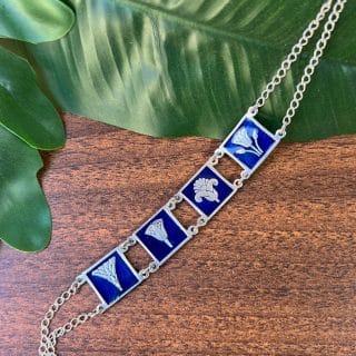 Sterling silver double-sided Lotus chocker with Handpainted enamel.
