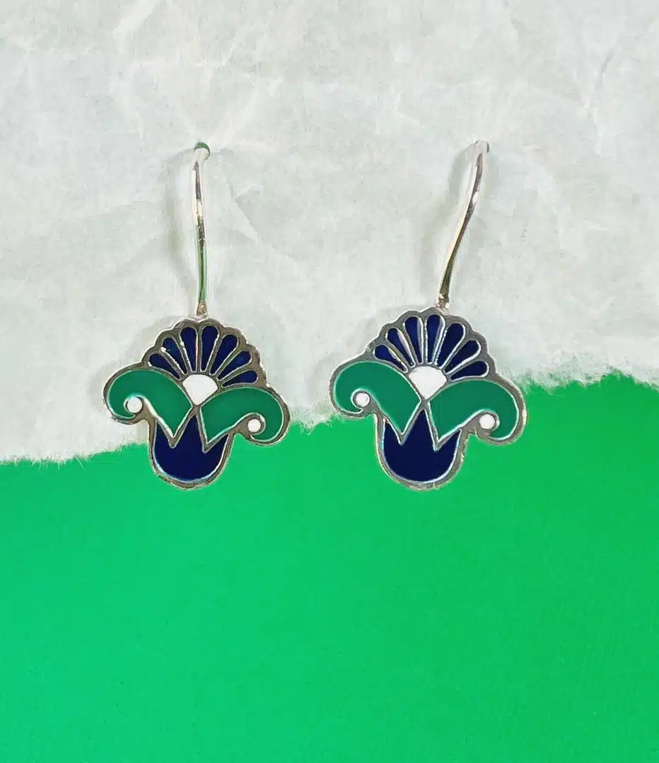 Lotus #3 sterling silver earrings with handpainted enamel. 1 Lotus #3 sterling silver earrings with handpainted enamel.