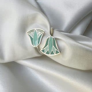 Double Sterling silver Lotus #2 ring with handpainted enamel.