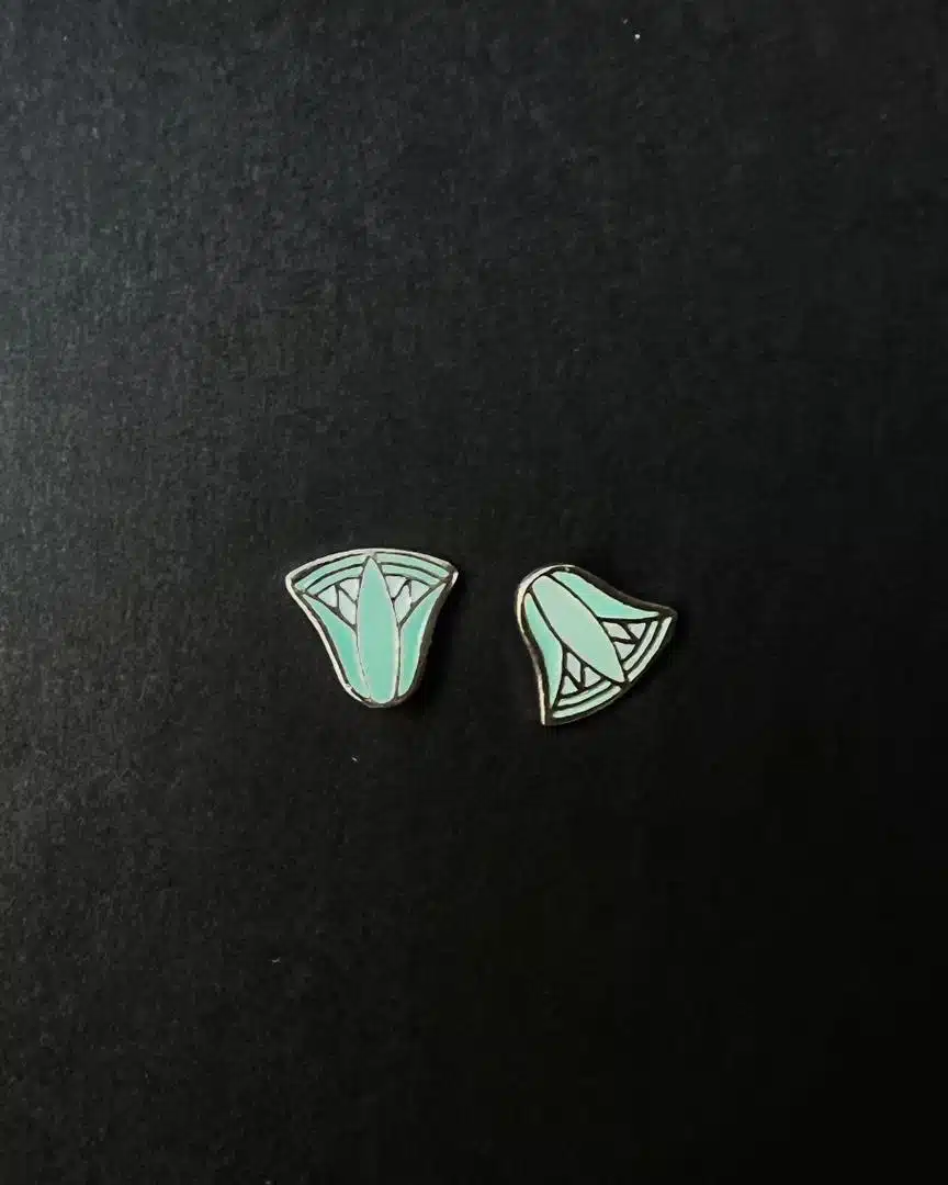 Sterling silver lotus #2 studs with Handpainted enamel. 1 Sterling silver lotus #2 studs with Handpainted enamel.