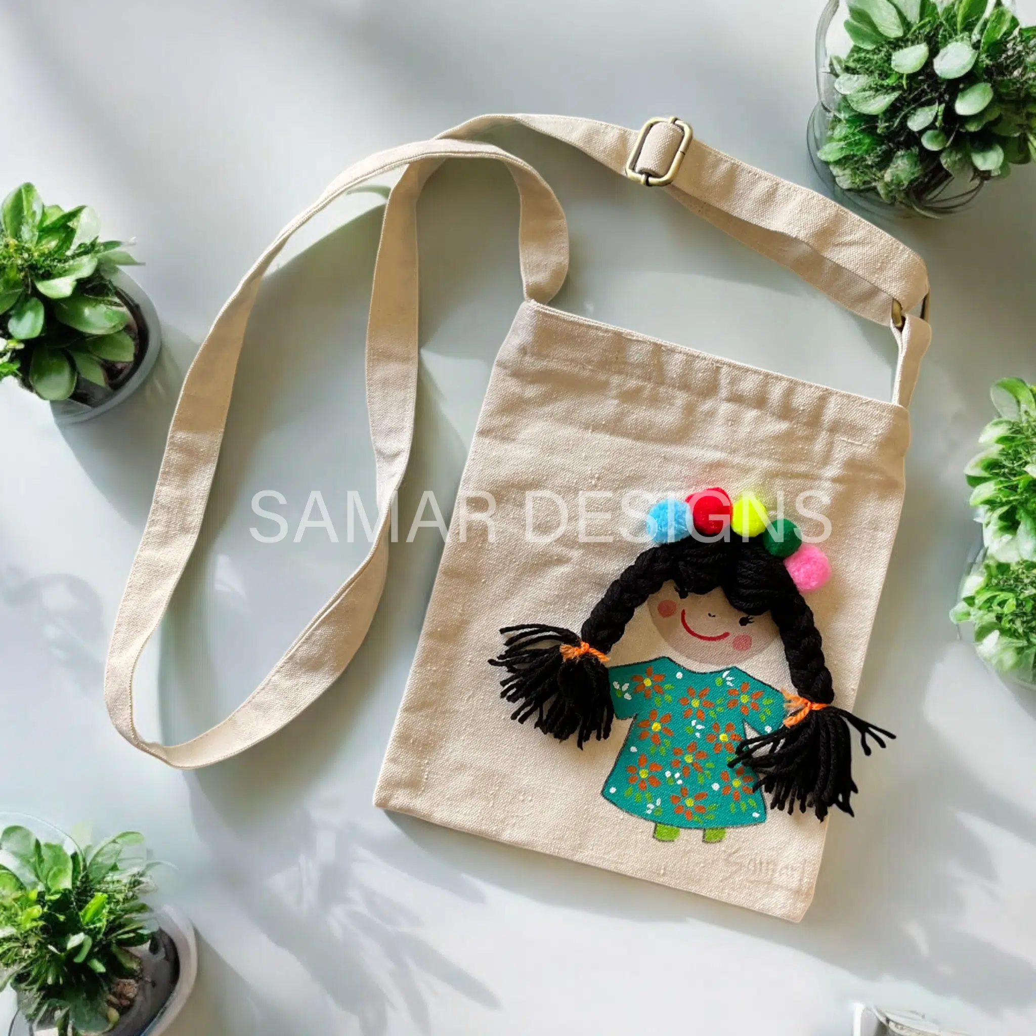 Handpainted Fabric Cotton cross Bag 1 Handpainted Fabric Cotton cross Bag